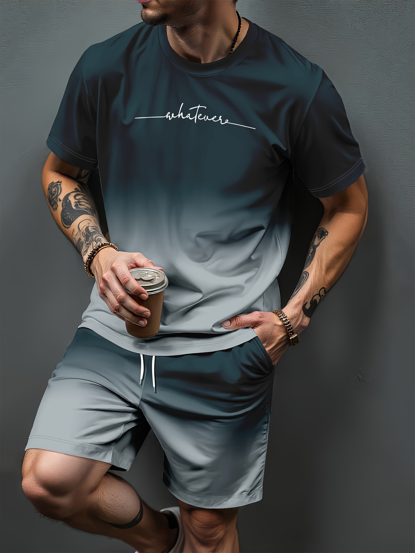 Women And Men Fashion - Pola Huruf Gradien Cetak 3D Setelan