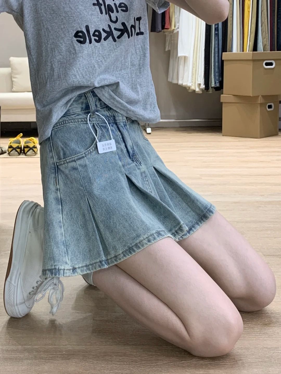 Pleated Skirt Women - Rok Denim Wanita Pinggang Tinggi Lipit