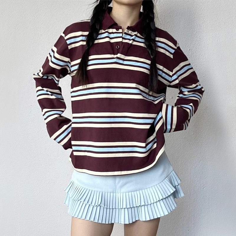 Women'S Fashion Rugby Shirt - Kaos Polo Rugby Wanita Bergaris Lengan