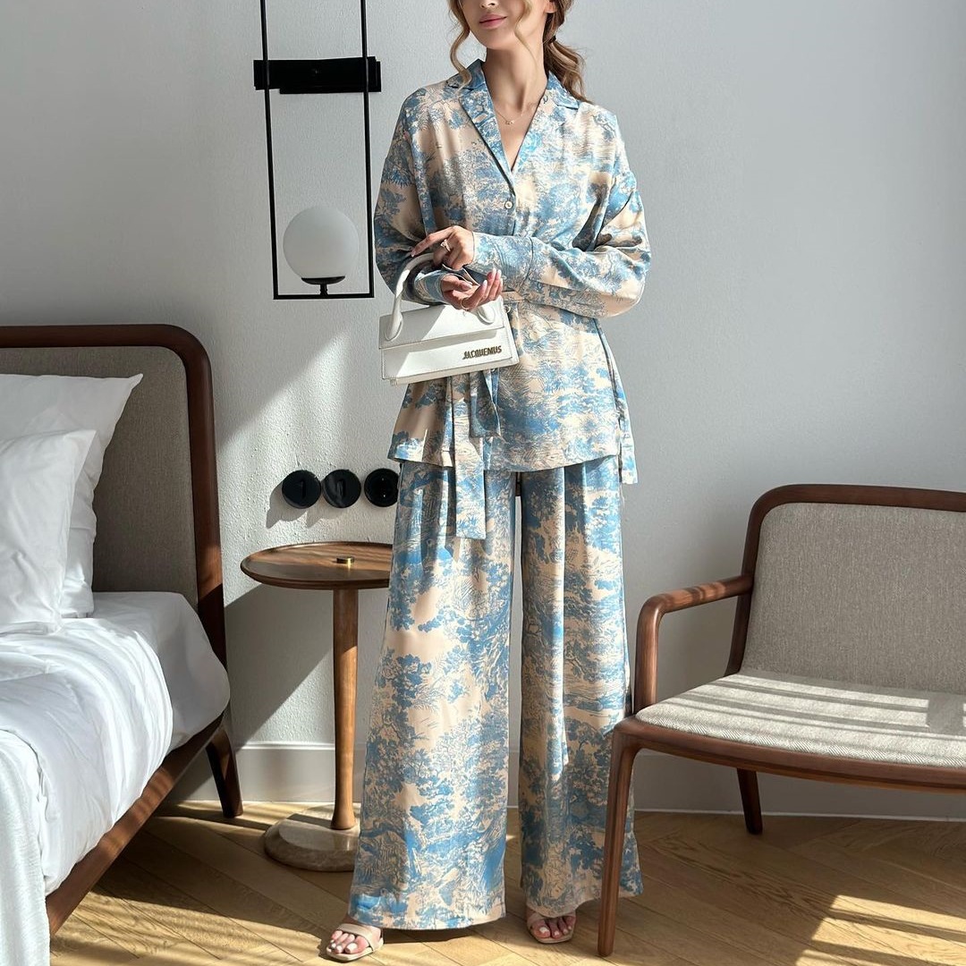 Women'S Fashion Pajamas - Setelan Piyama Celana Lebar Satin Longgar