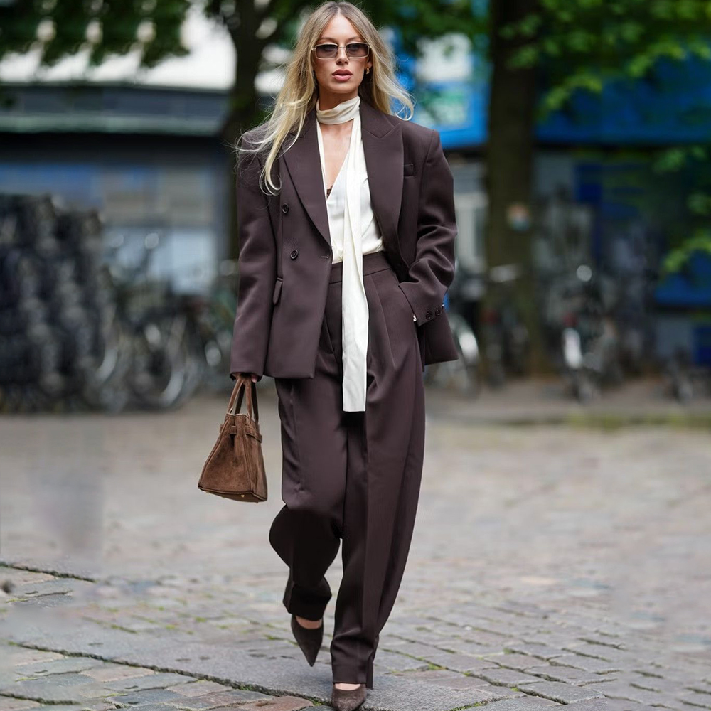 Blazer Women Oversized - Setelan Jas Wanita Cokelat Tua Model