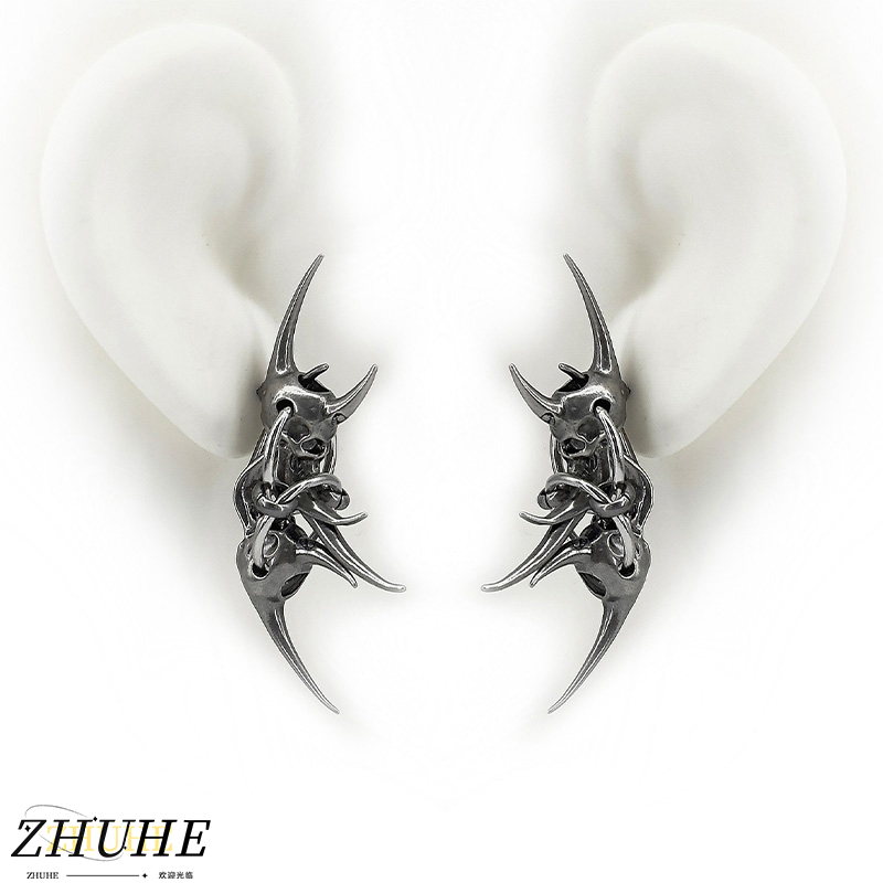 Anting Tengkorak Tanduk Setan  - Women'S Fashion Edgy ulasan dan harga