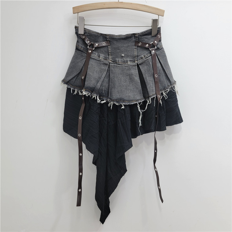 Rok Mini Denim Vintage Berlipi - Pleated Skirt Women ulasan dan harga