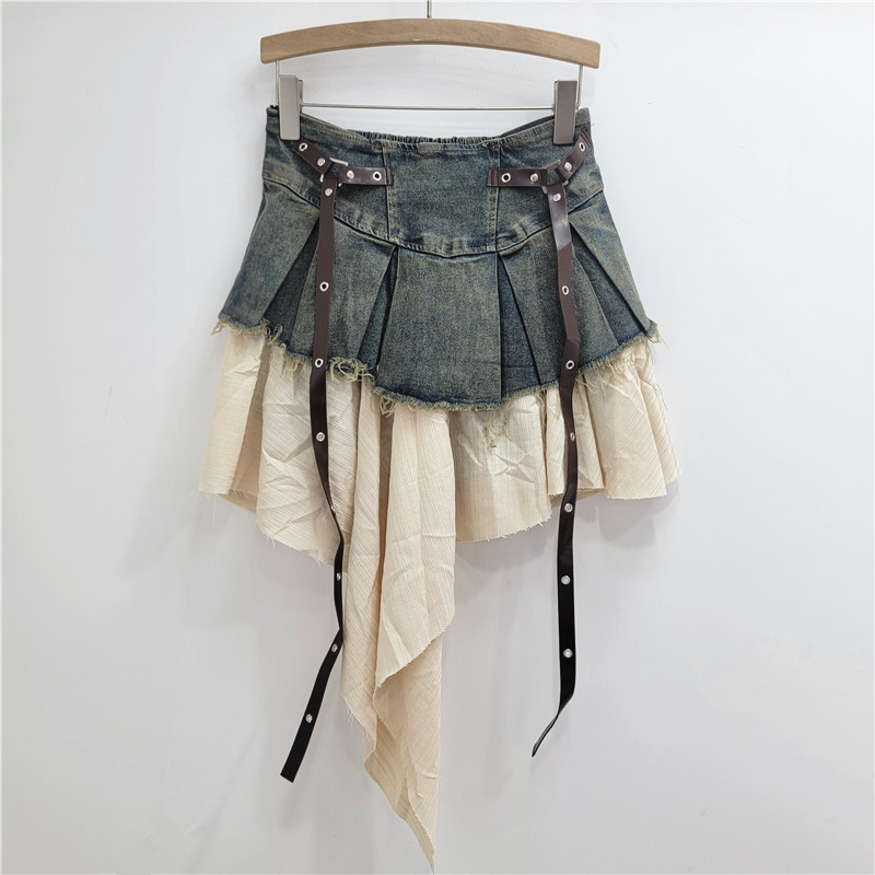 Rok Mini Denim Vintage Berlipi - Pleated Skirt Women ulasan dan harga
