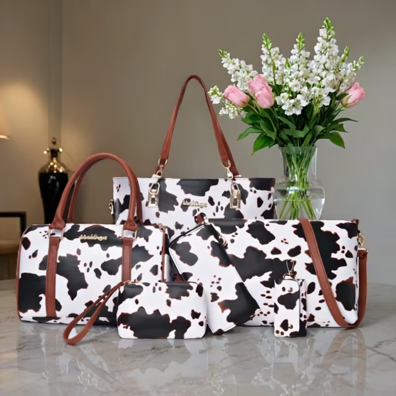 Set Tas Tote Motif Sapi PU 6-i - Crossbody Bag Women ulasan dan harga