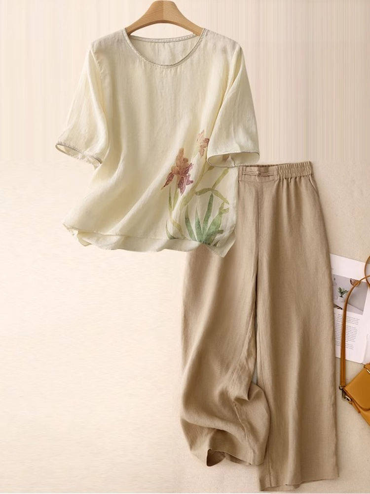Setelan Dua Potong Linen Katun - Women Fashion Over 60 ulasan dan harga