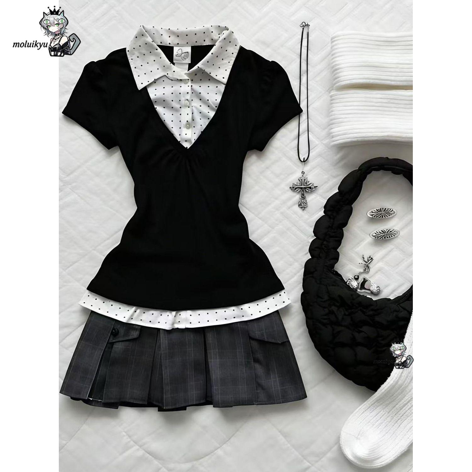 Pakaian Dua Potong Gaya Preppy - Pleated Skirt Women ulasan dan harga