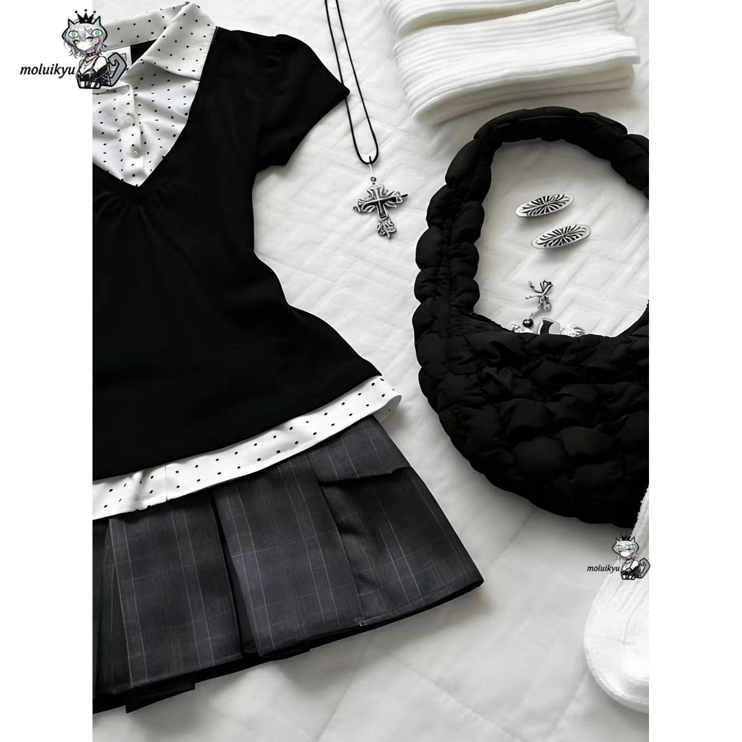 Pakaian Dua Potong Gaya Preppy - Pleated Skirt Women ulasan dan harga